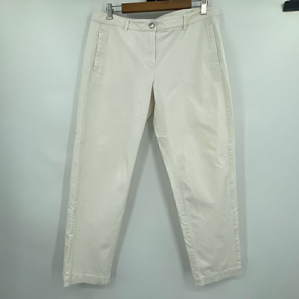 Eileen Fisher White Organic Cotton Blend High Rise Wide Leg Pants Size Medium